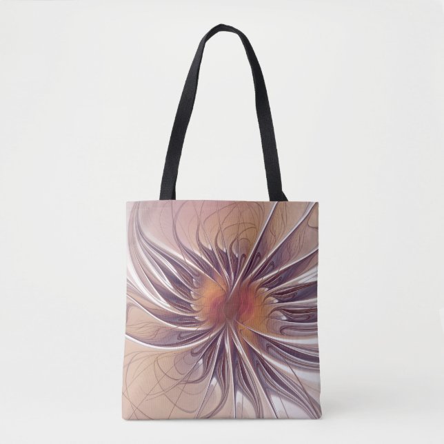 Floral Fantasy, Colourful Abstract Fractal Flower. Tote Bag (Front)