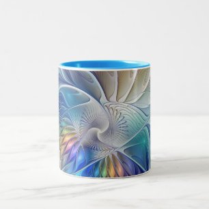 Floral Fantasy, Colourful Abstract Fractal Flower Two-Tone Coffee Mug