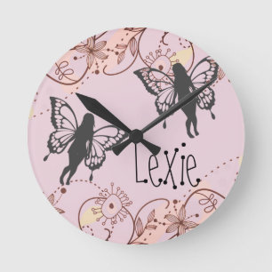 Floral Fantasy Fairies Personalized Pink Round Clock