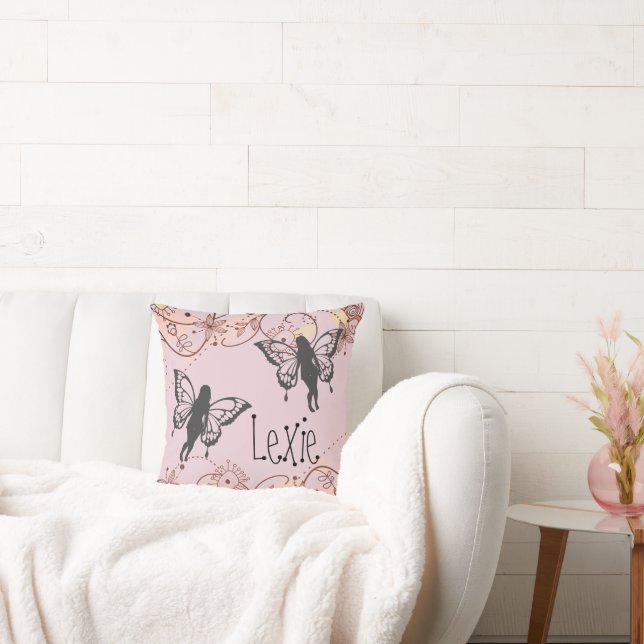 Floral Fantasy Fairies Personalized Throw Pillow (Couch)