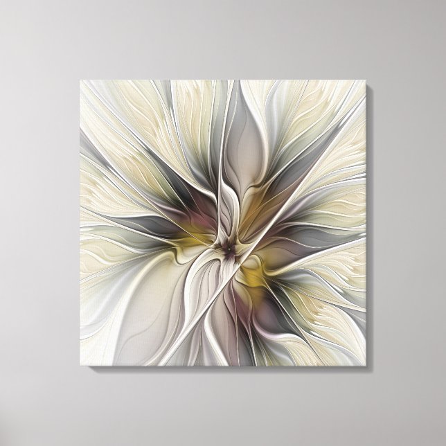 Floral, Fantasy Flower with Earth Colours Triptych Canvas Print (Front)