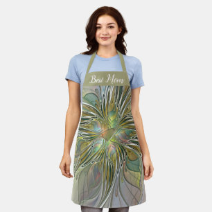 Floral Fantasy Fractal Flower With Gold Best Mom Apron