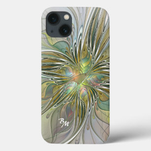 Floral Fantasy Fractal Flower With Gold Initials iPhone 13 Case