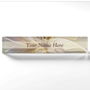 Floral Fantasy Gold Aubergine Abstract Art Text Nameplate