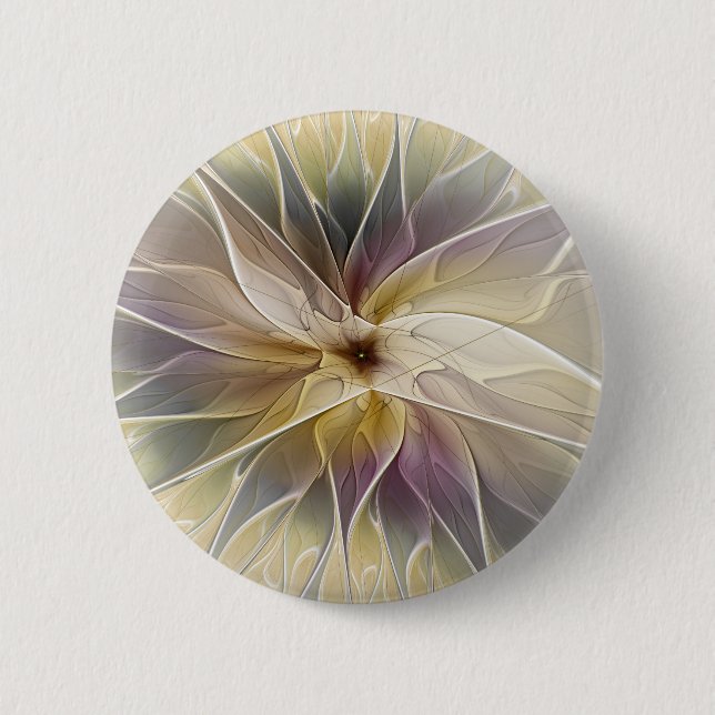 Floral Fantasy Gold Aubergine Abstract Fractal Art 2 Inch Round Button (Front)
