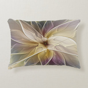 Floral Fantasy Gold Aubergine Abstract Fractal Art Accent Pillow