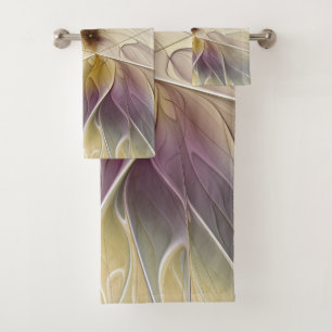 Floral Fantasy Gold Aubergine Abstract Fractal Art Bath Towel Set