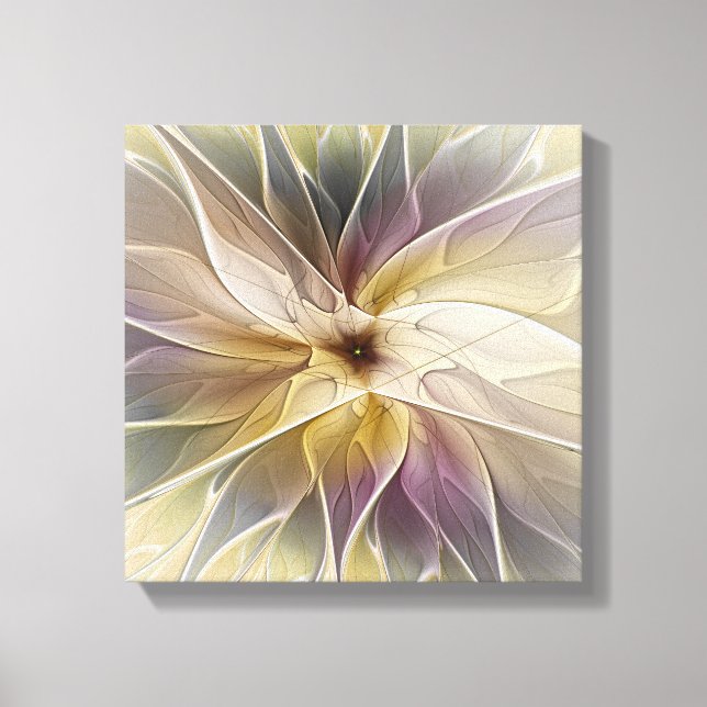 Floral Fantasy Gold Aubergine Abstract Fractal Art Canvas Print (Front)