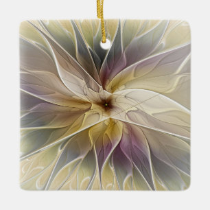 Floral Fantasy Gold Aubergine Abstract Fractal Art Ceramic Ornament