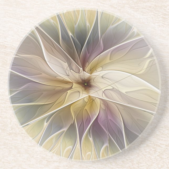 Floral Fantasy Gold Aubergine Abstract Fractal Art Coaster (Front)