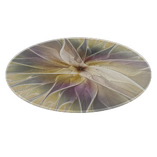 Floral Fantasy Gold Aubergine Abstract Fractal Art Cutting Board