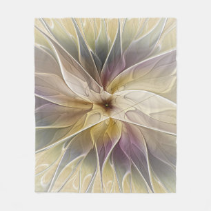 Floral Fantasy Gold Aubergine Abstract Fractal Art Fleece Blanket