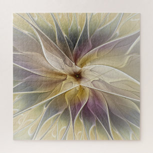 Floral Fantasy Gold Aubergine Abstract Fractal Art Jigsaw Puzzle