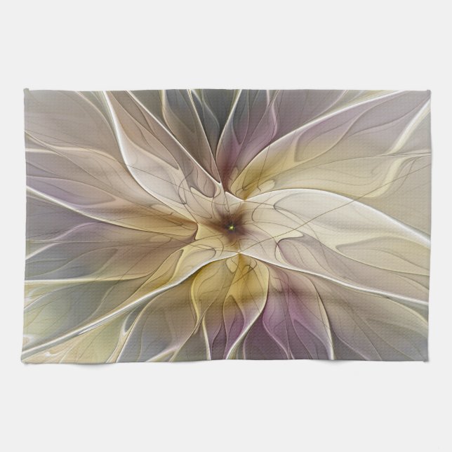 Floral Fantasy Gold Aubergine Abstract Fractal Art Kitchen Towel (Horizontal)