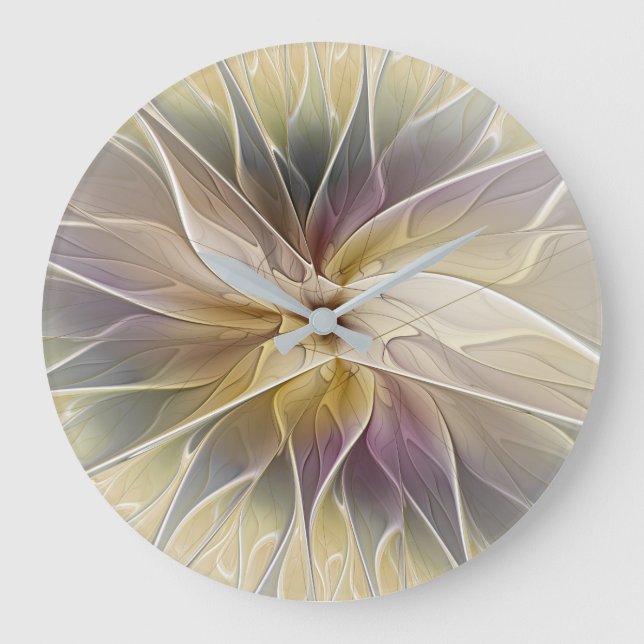 Floral Fantasy Gold Aubergine Abstract Fractal Art Large Clock (Front)