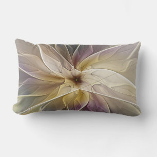 Floral Fantasy Gold Aubergine Abstract Fractal Art Lumbar Pillow