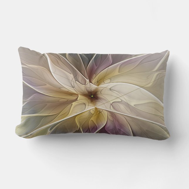 Floral Fantasy Gold Aubergine Abstract Fractal Art Lumbar Pillow (Front)