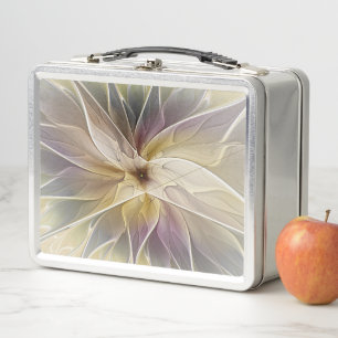 Floral Fantasy Gold Aubergine Abstract Fractal Art Metal Lunch Box