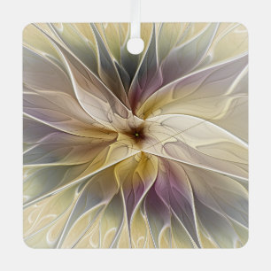 Floral Fantasy Gold Aubergine Abstract Fractal Art Metal Ornament
