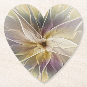 Floral Fantasy Gold Aubergine Abstract Fractal Art Paper Coaster
