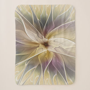 Floral Fantasy Gold Aubergine Abstract Fractal Art Sherpa Blanket