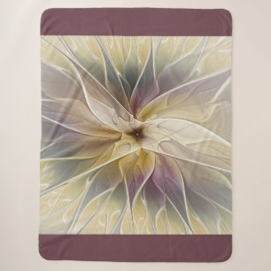 Floral Fantasy Gold Aubergine Abstract Fractal Art Sherpa Blanket
