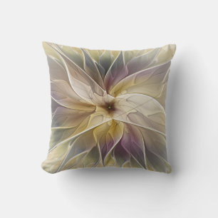 Floral Fantasy Gold Aubergine Abstract Fractal Art Throw Pillow