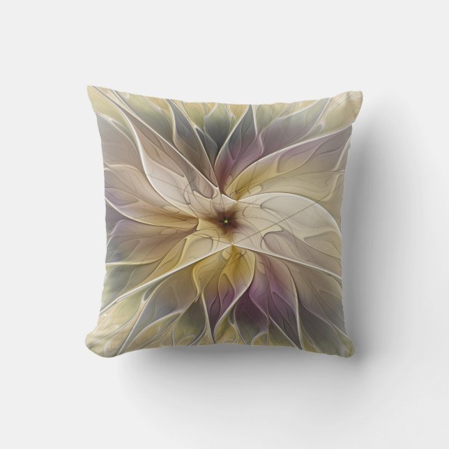 Floral Fantasy Gold Aubergine Abstract Fractal Art Throw Pillow (Front)