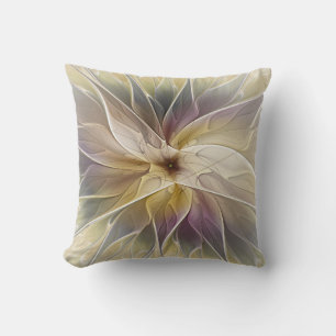 Floral Fantasy Gold Aubergine Abstract Fractal Art Throw Pillow
