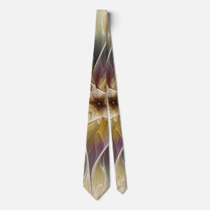 Floral Fantasy Gold Aubergine Abstract Fractal Art Tie