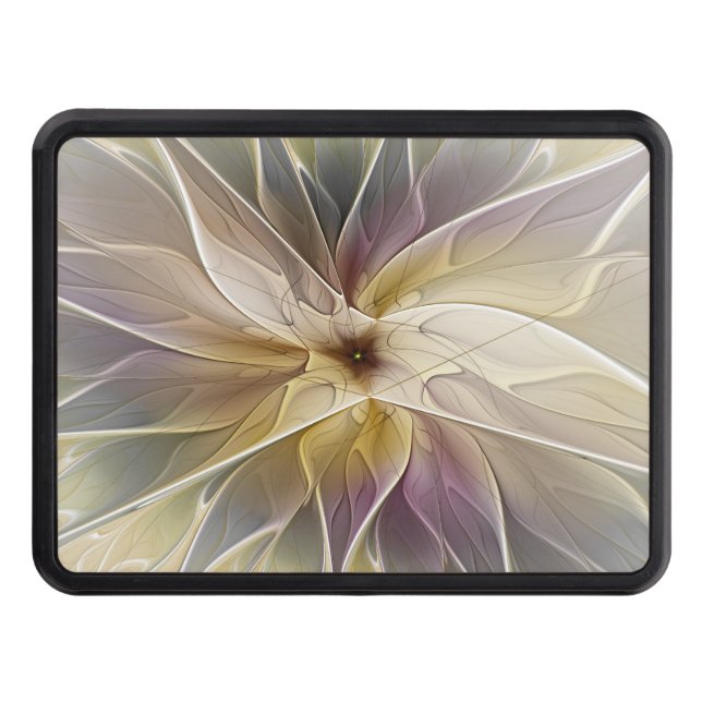Floral Fantasy Gold Aubergine Abstract Fractal Art Trailer Hitch Cover (Front)