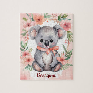 Floral Fantasy Koala Personalized Kids Jigsaw Puzzle