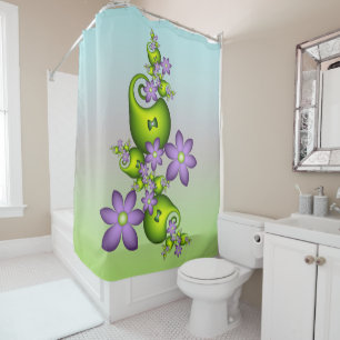 Floral Fantasy Lilac Flowers Green Shapes Fractal