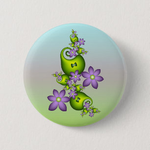 Floral Fantasy Lilac Flowers Green Shapes Fractal 2 Inch Round Button