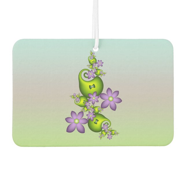 Floral Fantasy Lilac Flowers Green Shapes Fractal Air Freshener (Front)