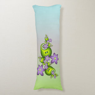Floral Fantasy Lilac Flowers Green Shapes Fractal Body Pillow