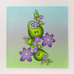 Floral Fantasy Lilac Flowers Green Shapes Fractal Jigsaw Puzzle