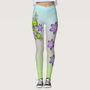 Floral Fantasy Lilac Flowers Green Shapes Fractal Leggings