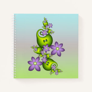 Floral Fantasy Lilac Flowers Green Shapes Fractal Notebook