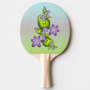 Floral Fantasy Lilac Flowers Green Shapes Fractal Ping Pong Paddle