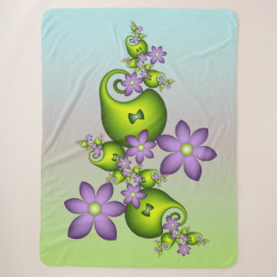 Floral Fantasy Lilac Flowers Green Shapes Fractal Sherpa Blanket