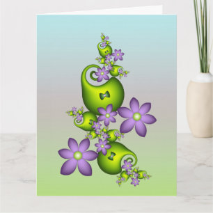 Floral Fantasy Lilac Flowers Green Shapes Fractal Thank You Card