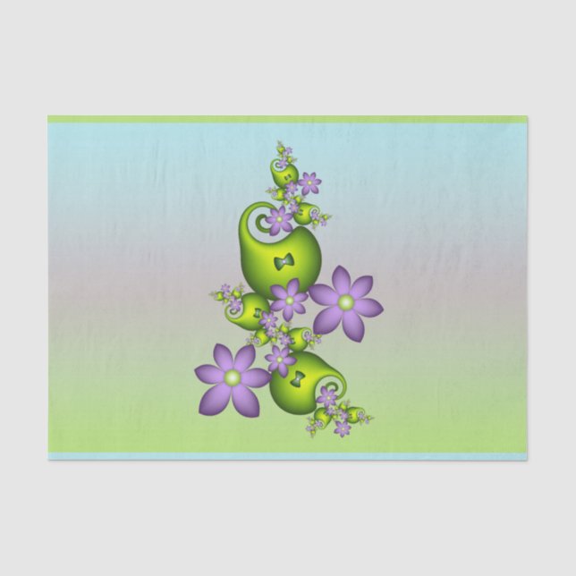 Floral Fantasy Lilac Flowers Green Shapes Fractal Tissue Paper (Front)
