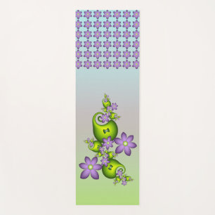 Floral Fantasy Lilac Flowers Green Shapes Fractal Yoga Mat