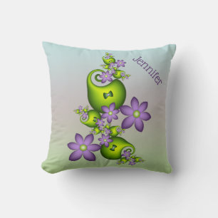 Floral Fantasy Lilac Flowers Green Shapes Name Throw Pillow