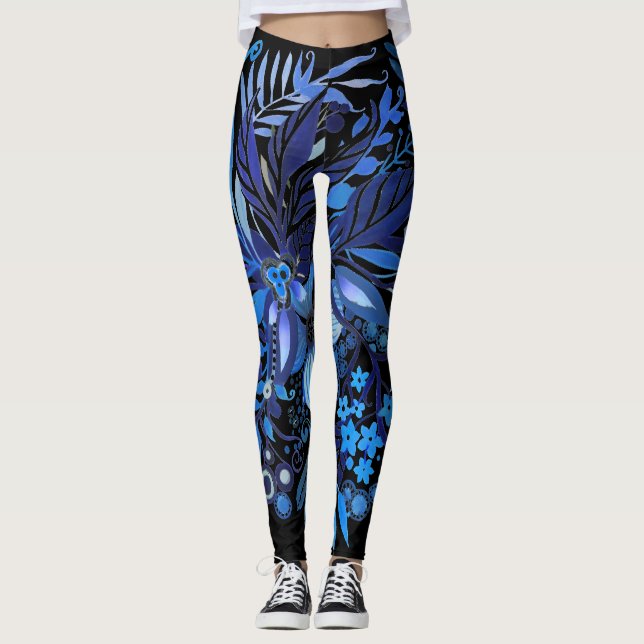 Floral Fantasy Midnight Blue Leggings (Front)