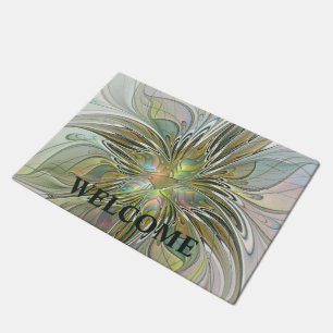 Floral Fantasy Modern Fractal Art Flower Welcome Doormat
