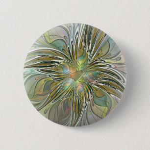 Floral Fantasy Modern Fractal Art Flower With Gold 2 Inch Round Button