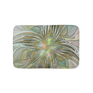 Floral Fantasy Modern Fractal Art Flower With Gold Bath Mat