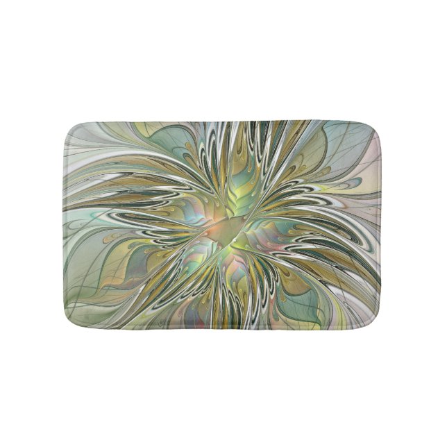 Floral Fantasy Modern Fractal Art Flower With Gold Bath Mat (Front)